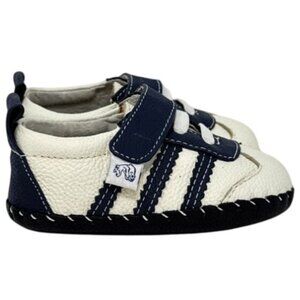 Pediped Infant Size 6-12M Soft Sole Shoes Navy & White Leather Baby Sneakers Wit